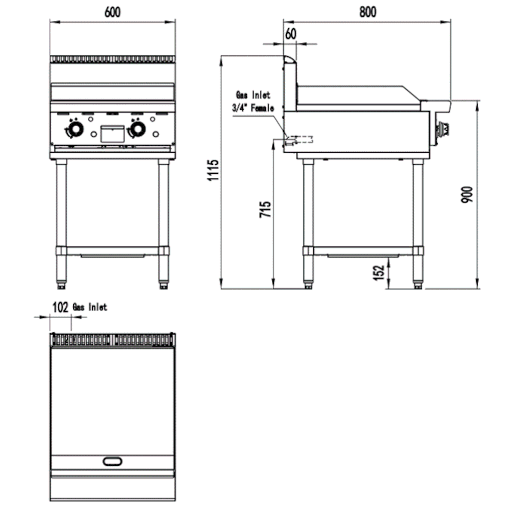 CookRite Twin Burner Flat Griddle/Hotplate w/Base - 600MM(W) - Natural Gas