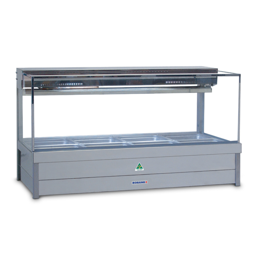 Roband Square Glass Refrigerated Display Bar - Piped and Foamed only (no motor), 8 pans