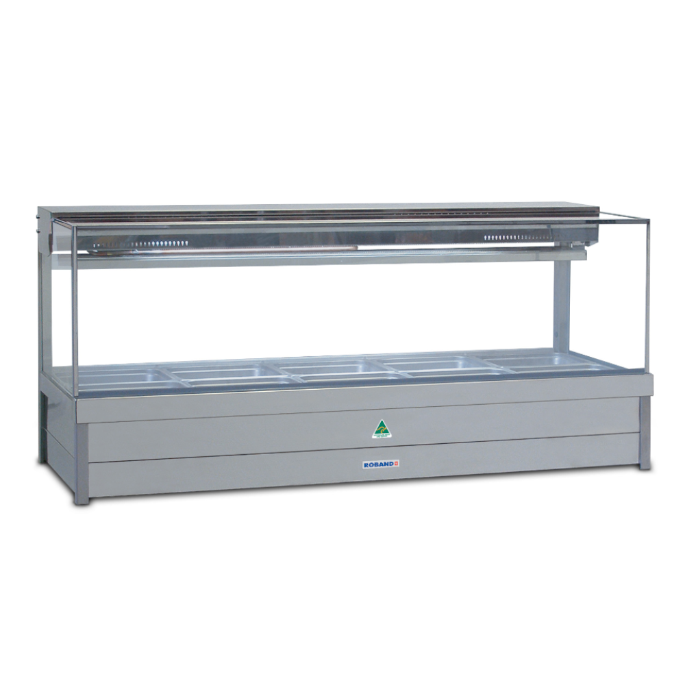 Roband Square Glass Refrigerated Display Bar - Piped and Foamed only (no motor), 10 pans