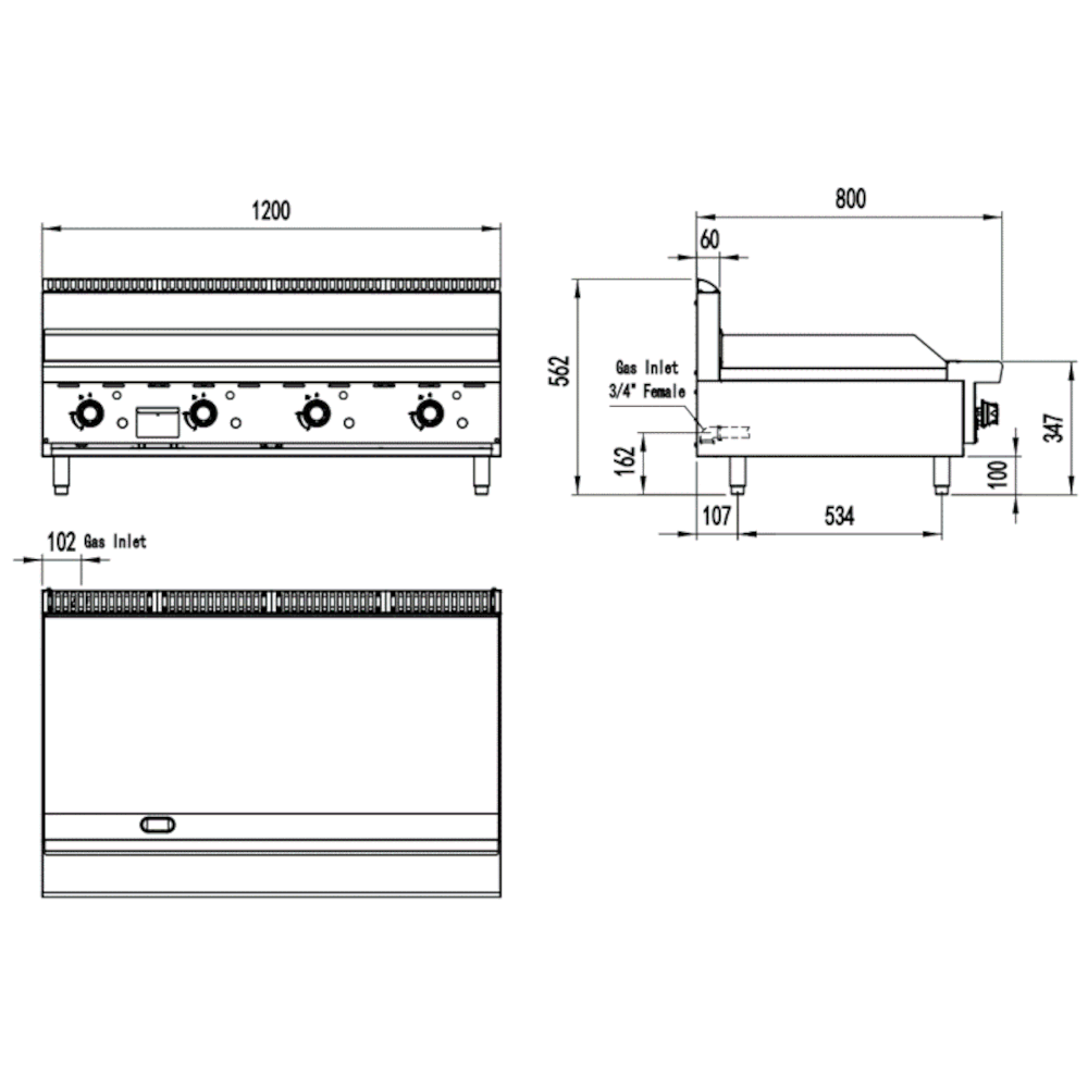 CookRite Four Burner Flat Griddle/Hotplate - 1200MM(W) Counter - Natural Gas